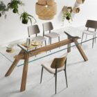 tavolo rettangolare cristallo con basamento legno