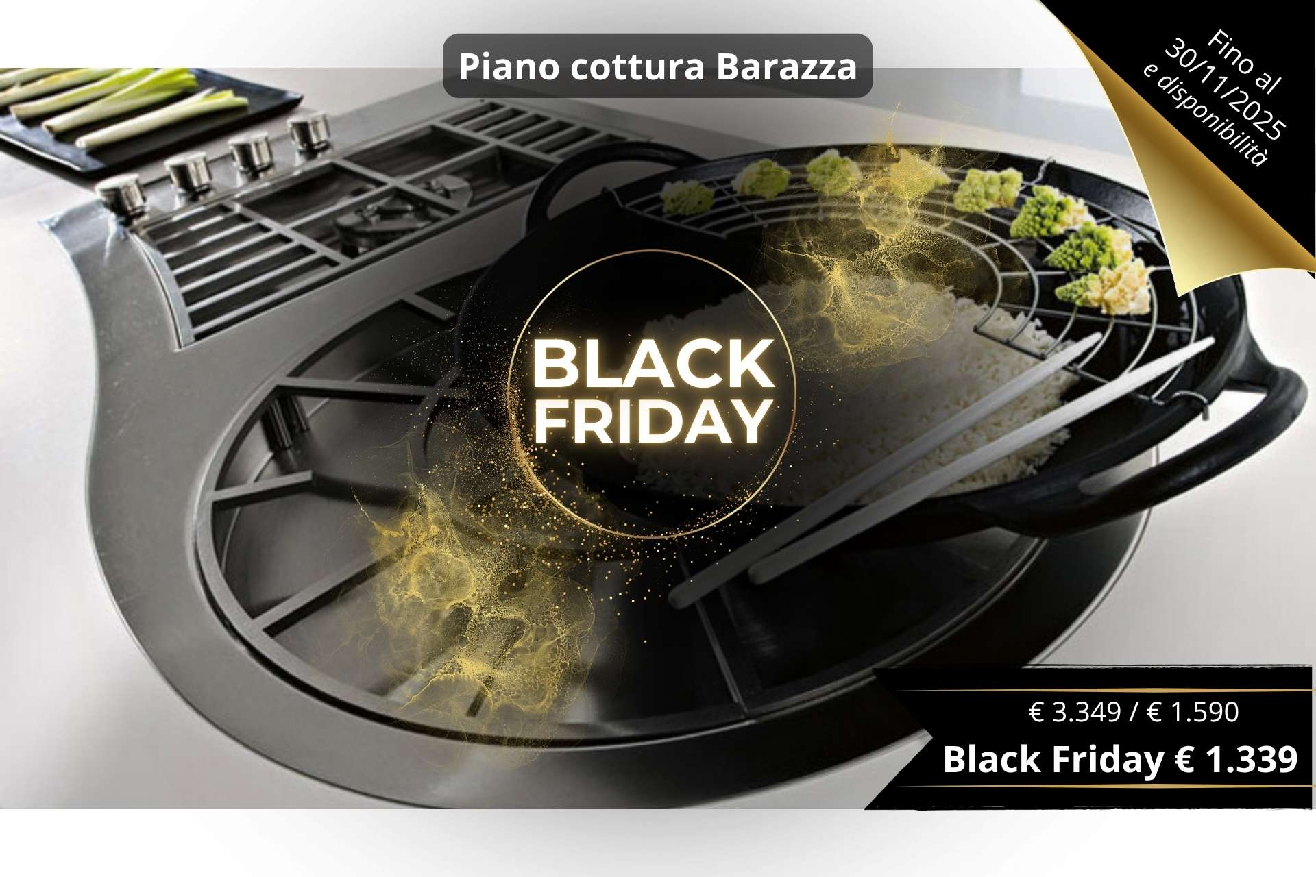 Black Friday 2025 Barazza piano cottura Piano cottura Barazza in acciaio con incasso filo - top. Griglie in ghisa