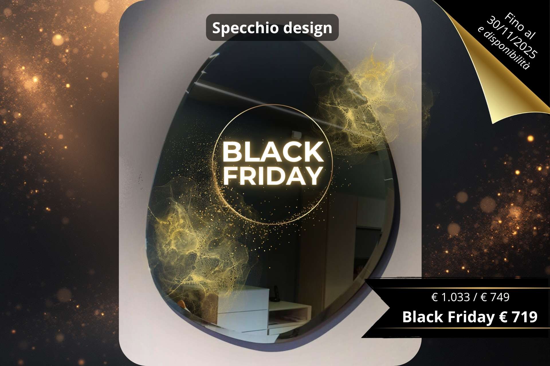 Black Friday 2025 specchio d'arredo (2) Specchio d'arredo dalla forma circolare irregolare. Bordo bisellato.