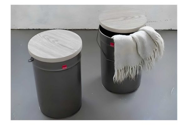 Sgabello Contenitore con coperchio in Essenza Olmo