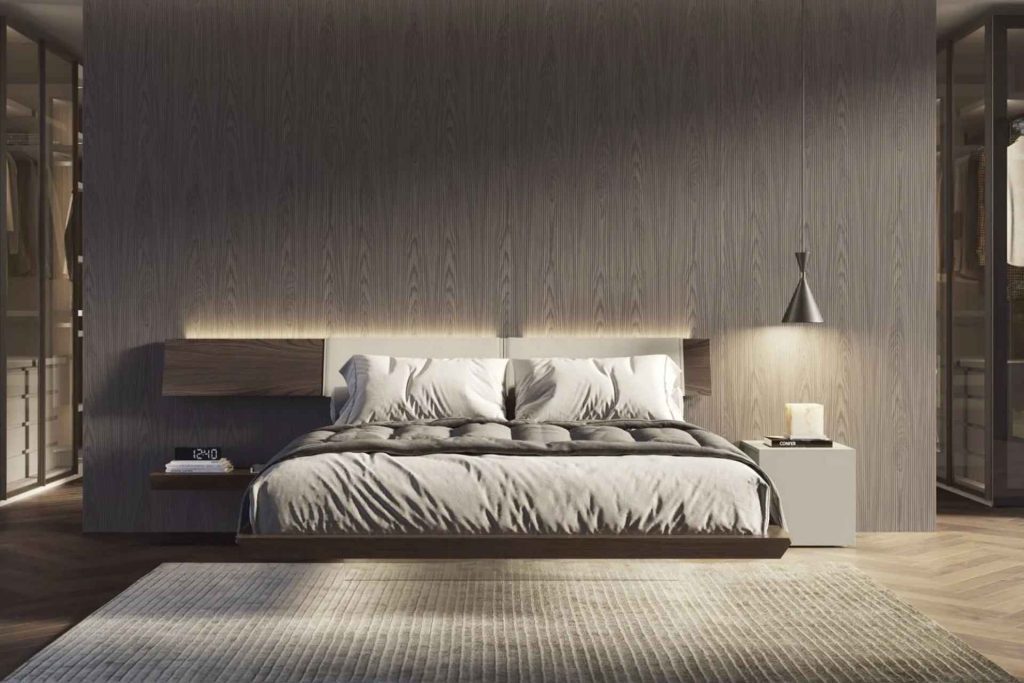 Letto matrimoniale sospeso con contenitore