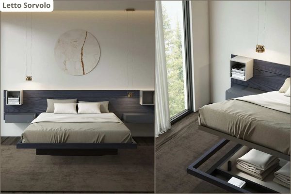 contenitore sorvolo Letto matrimoniale sospeso con contenitore