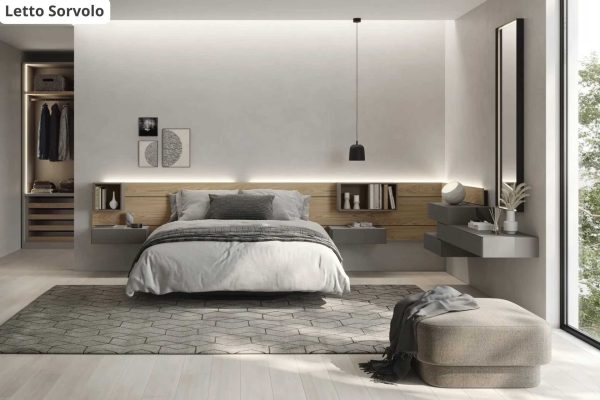 letto sorvolo Letto matrimoniale sospeso con contenitore