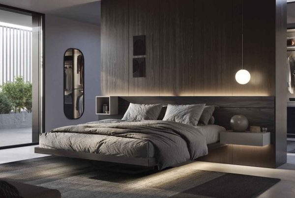 Letto matrimoniale sospeso con contenitore