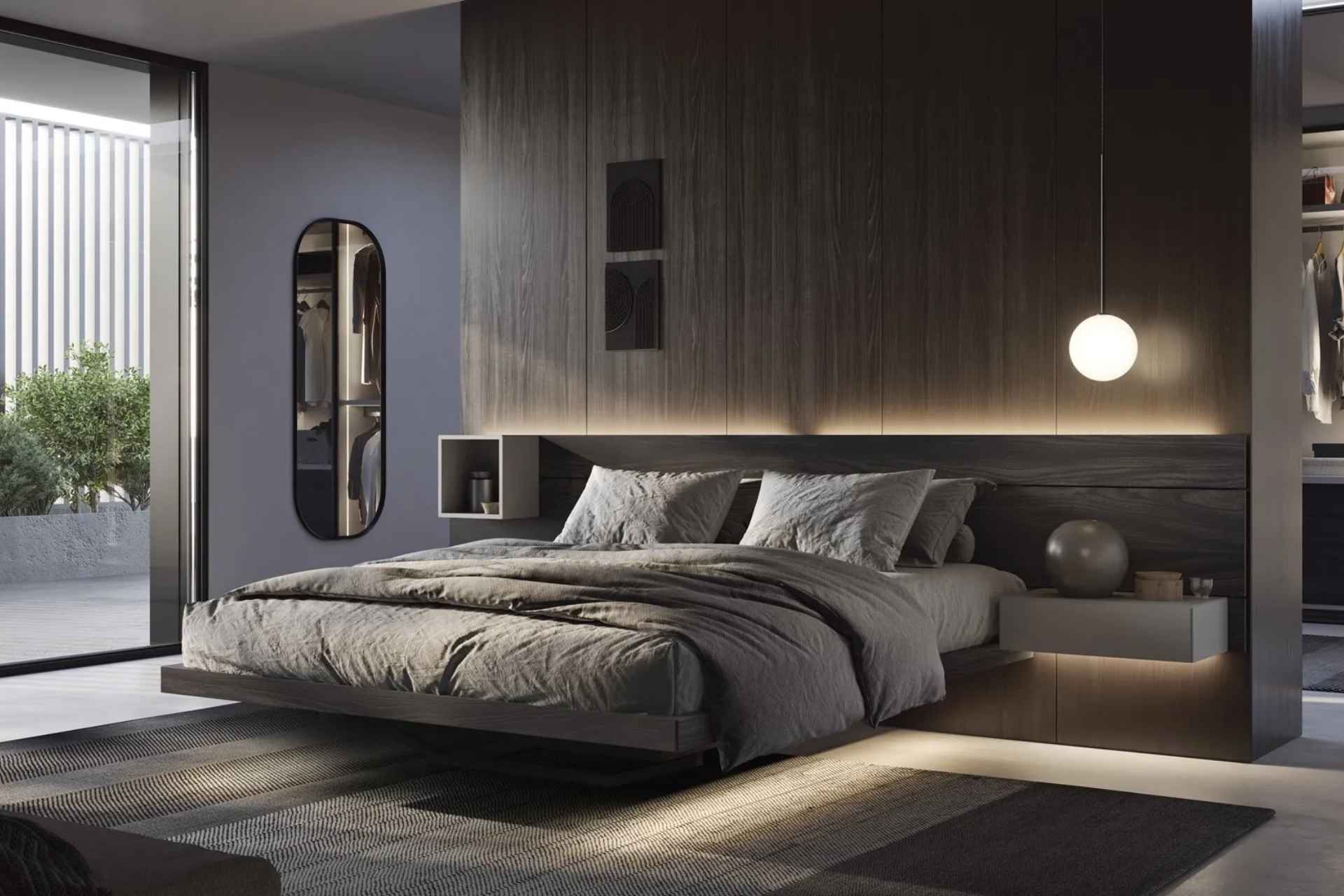 Letto matrimoniale sospeso con contenitore